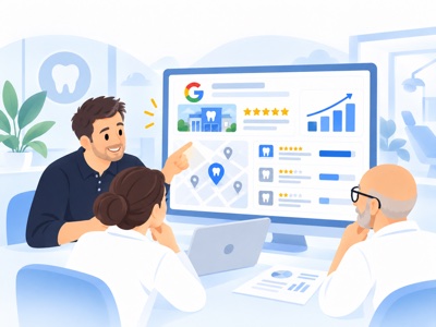 Illustration: Das Team von echte5sterne schaut sich das Google-Profil einer Praxis an